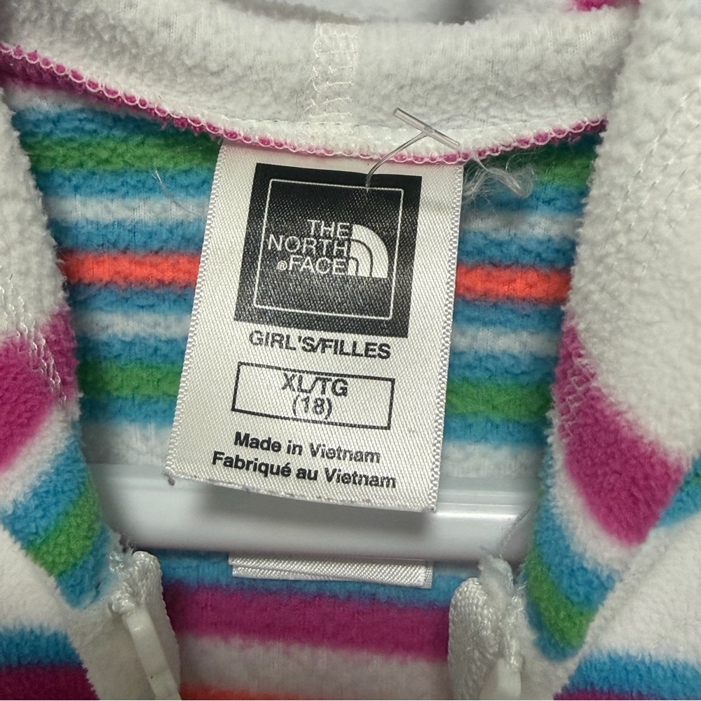 The North Face Stripped Girls Lightweight Zip Fleece Hoodie Jacket Like New - M - Picture 9 of 10